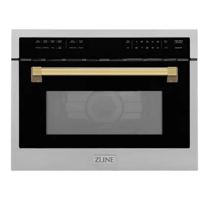 Front. ZLINE - Autograph Edition 24" 1.6 cu ft. Built-in Convection Microwave Oven in Stainless Steel and Polished Gold Accents - Stainless steel.