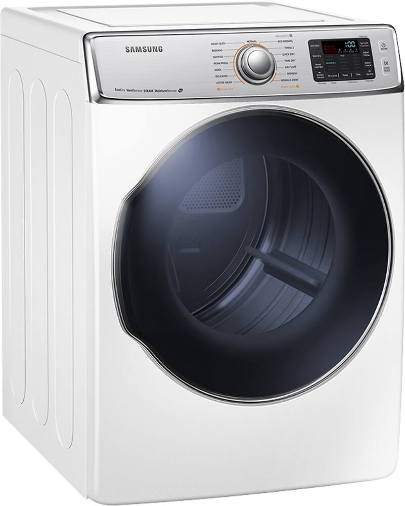 Angle. Samsung - 9.5 Cu. Ft. 15-Cycle Electric Dryer with Steam - White.