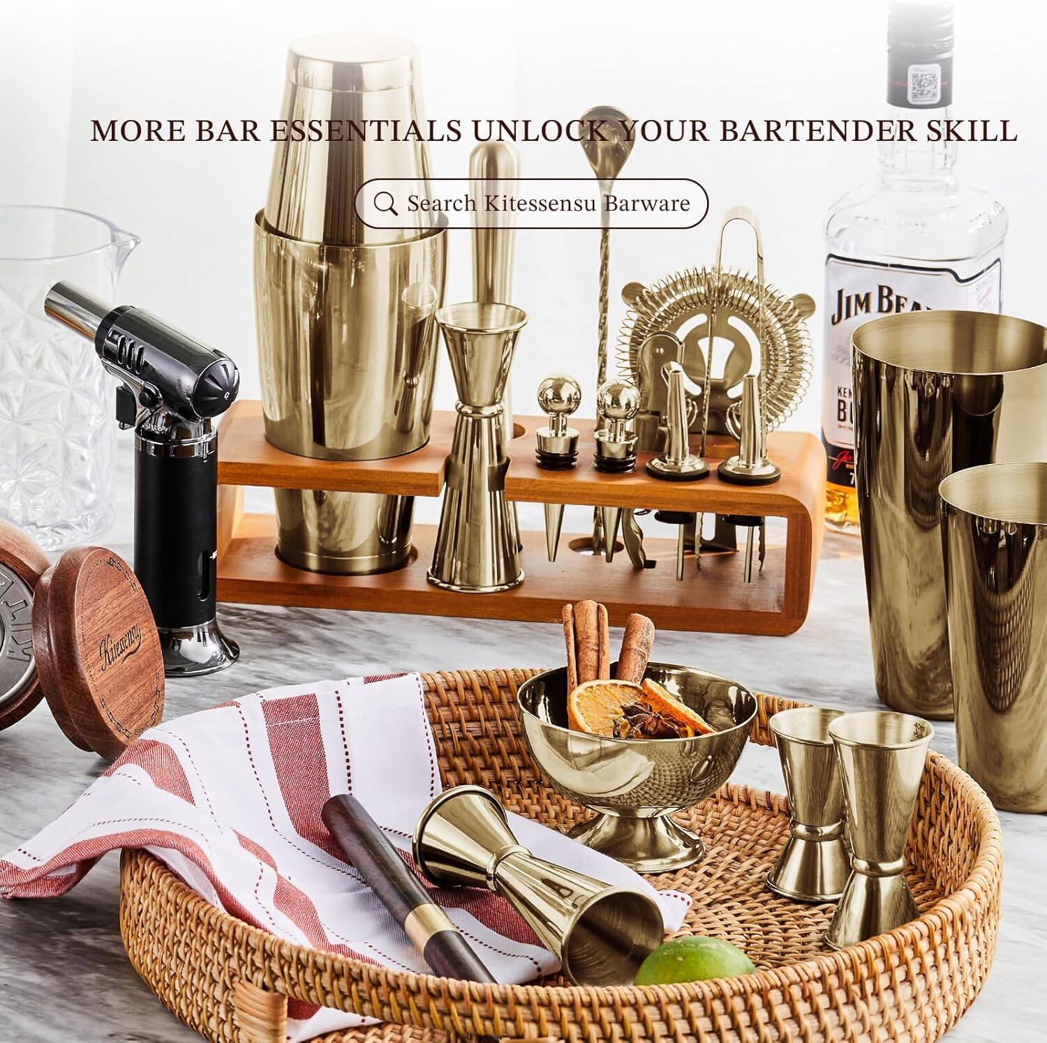 KITESSENSU Cocktail Shaker Set Bartender Kit with Stand | Bar Set