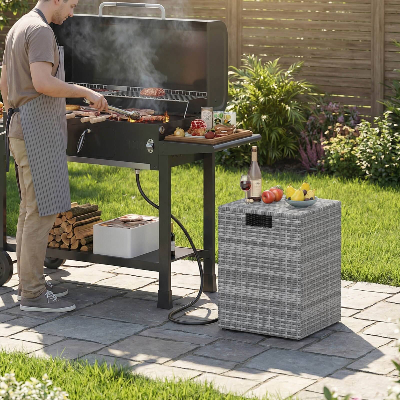 Alt View 1. Costway - Costway Propane Tank Cover Table,16Inch Square PE Rattan Gas Tank Storage Box with Flip Lid - Mix Gray.