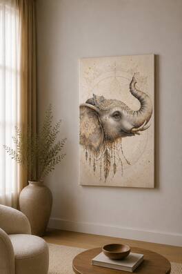 FC Design - Large Mandala Elephant Grace Canvas Print 24x36"-Ready-to-Hang Spiritual Safari Accent Art Painting Home Wall Décor - MultiColor