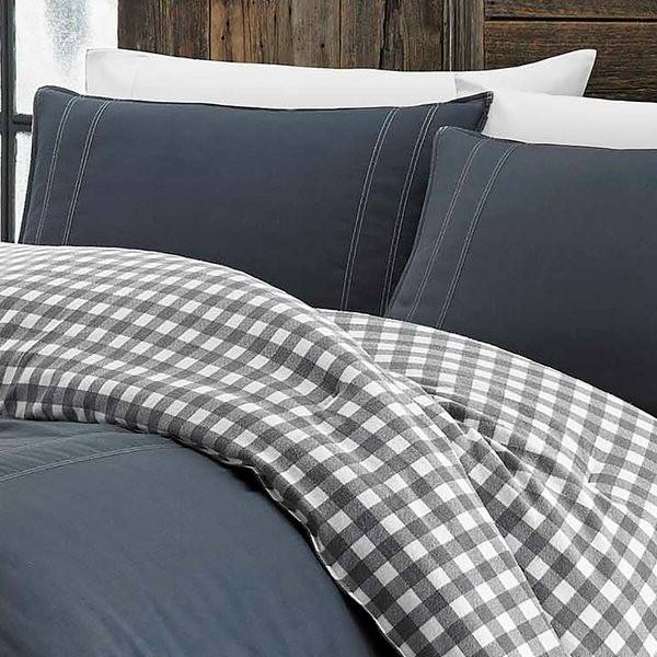 Angle. Hivvago - King size 100% Cotton Reverse Plaid Gray/White Comforter Set - Gray/White.
