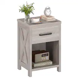 Gymax - Nightstand Sofa Side Table Rustic End Table w/ Drawer & Shelf for Living Room - Antique Brush White