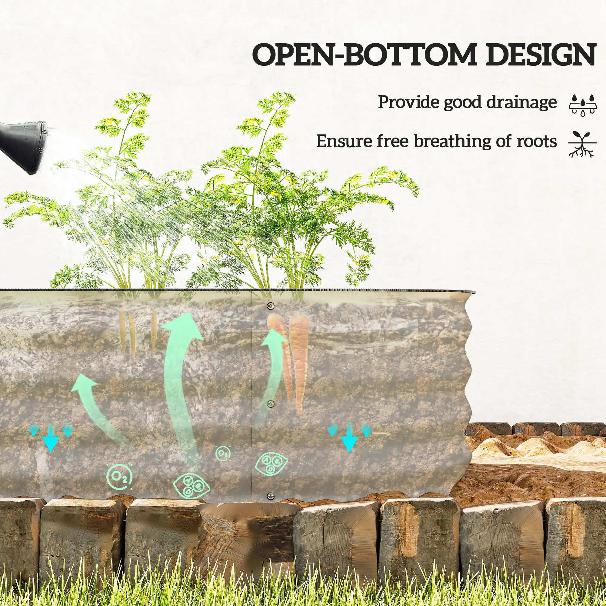 OPEN-BOTTOM DESIGN

Provide good drainage  
Ensure free breathing of roots