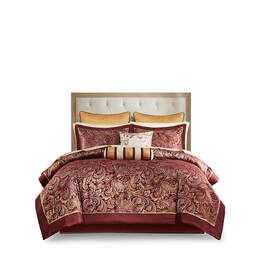 Gracie Mills - Thornton Supreme Comfort: 12-Piece Comforter Ensemble with Cotton Bed Sheets - Red