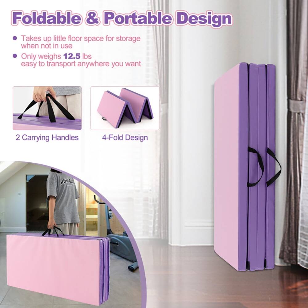 Foldable & Portable Design  
- Takes up little floor space for storage when not in use  
- Only weighs 12.5 lbs easy to transport anywhere you want  

2 Carrying Handles  
4-Fold Design