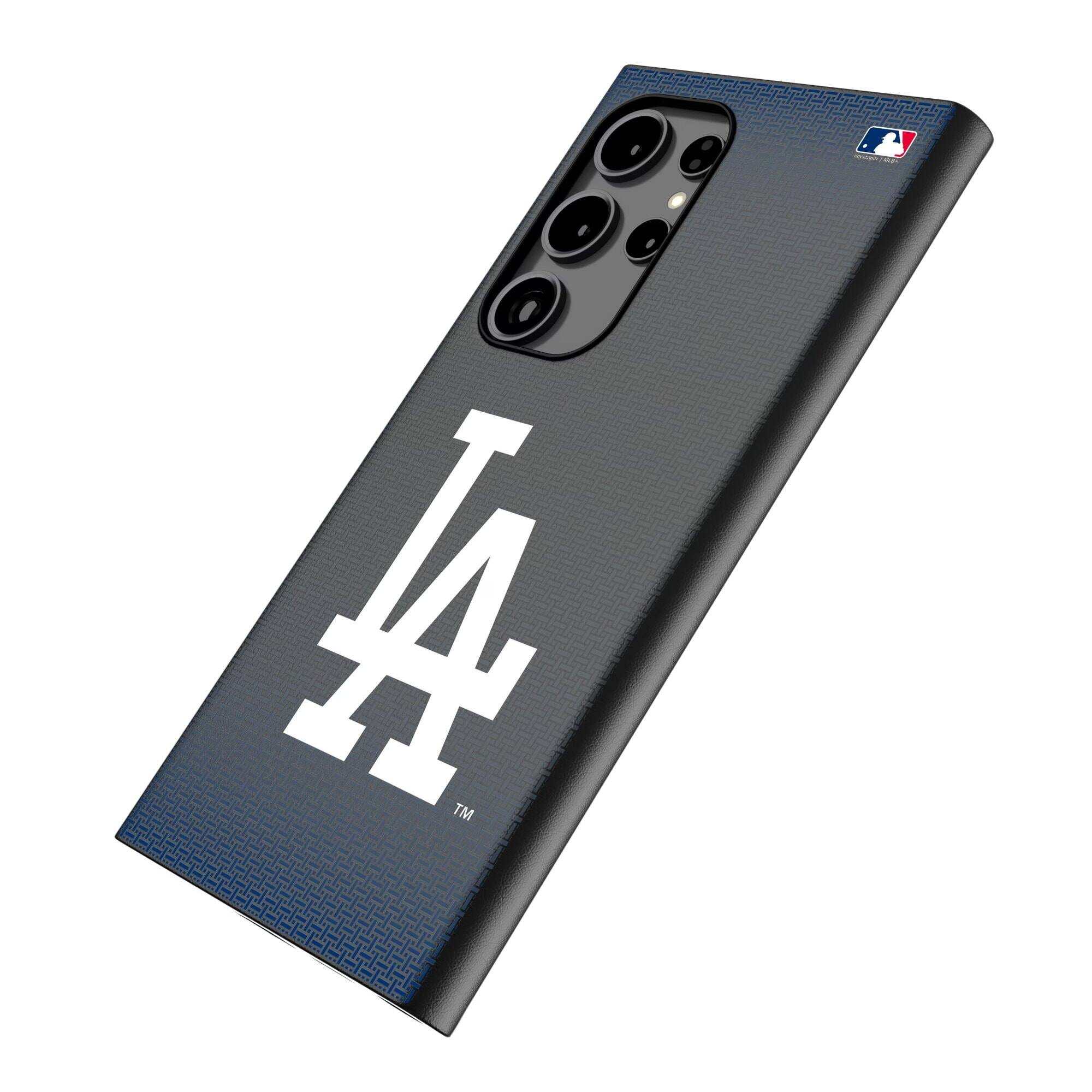 Alt View 1. Keyscaper - Los Angeles Dodgers Linen Galaxy Magnetic Bump Case - S25 Ultra - Black.