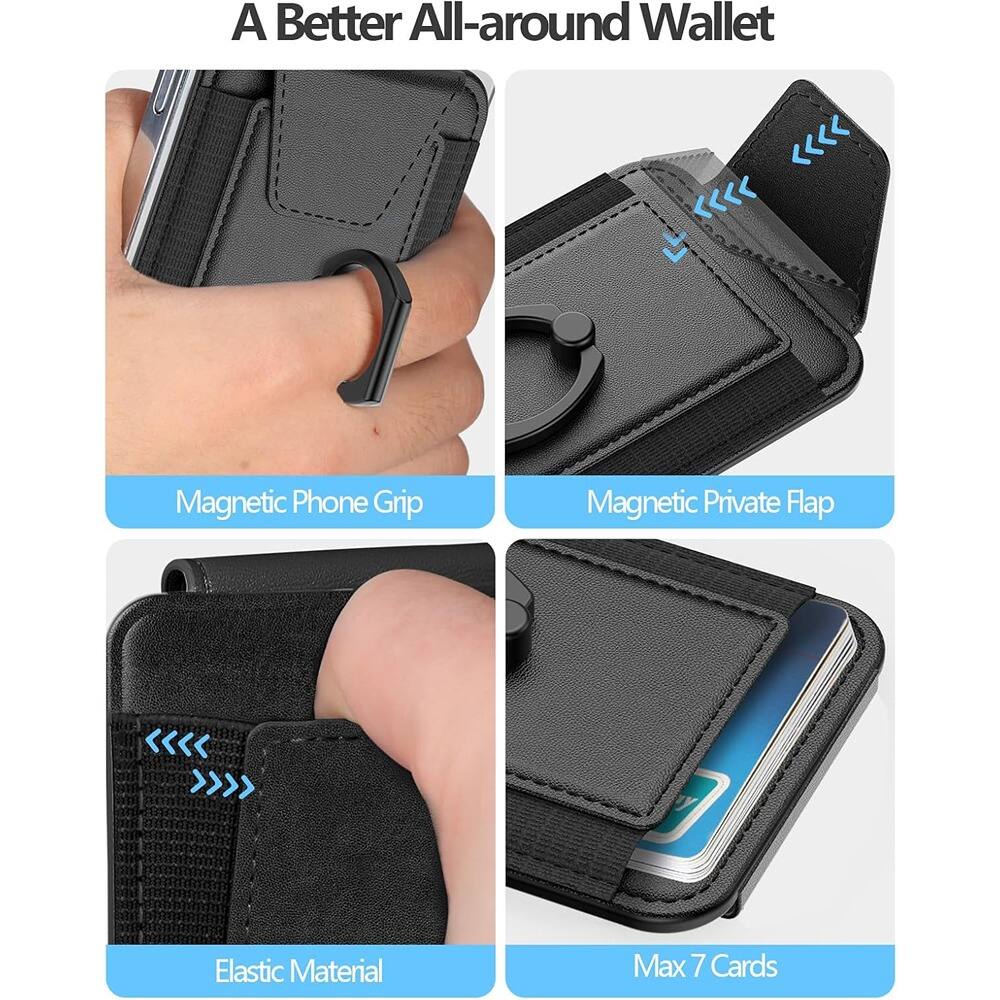 Alt View 1. PARKER SLATER - MagSafe Leather Wallet with 6-Card Holder for iPhone 17–12 (Black) - Black+Phone Grip.