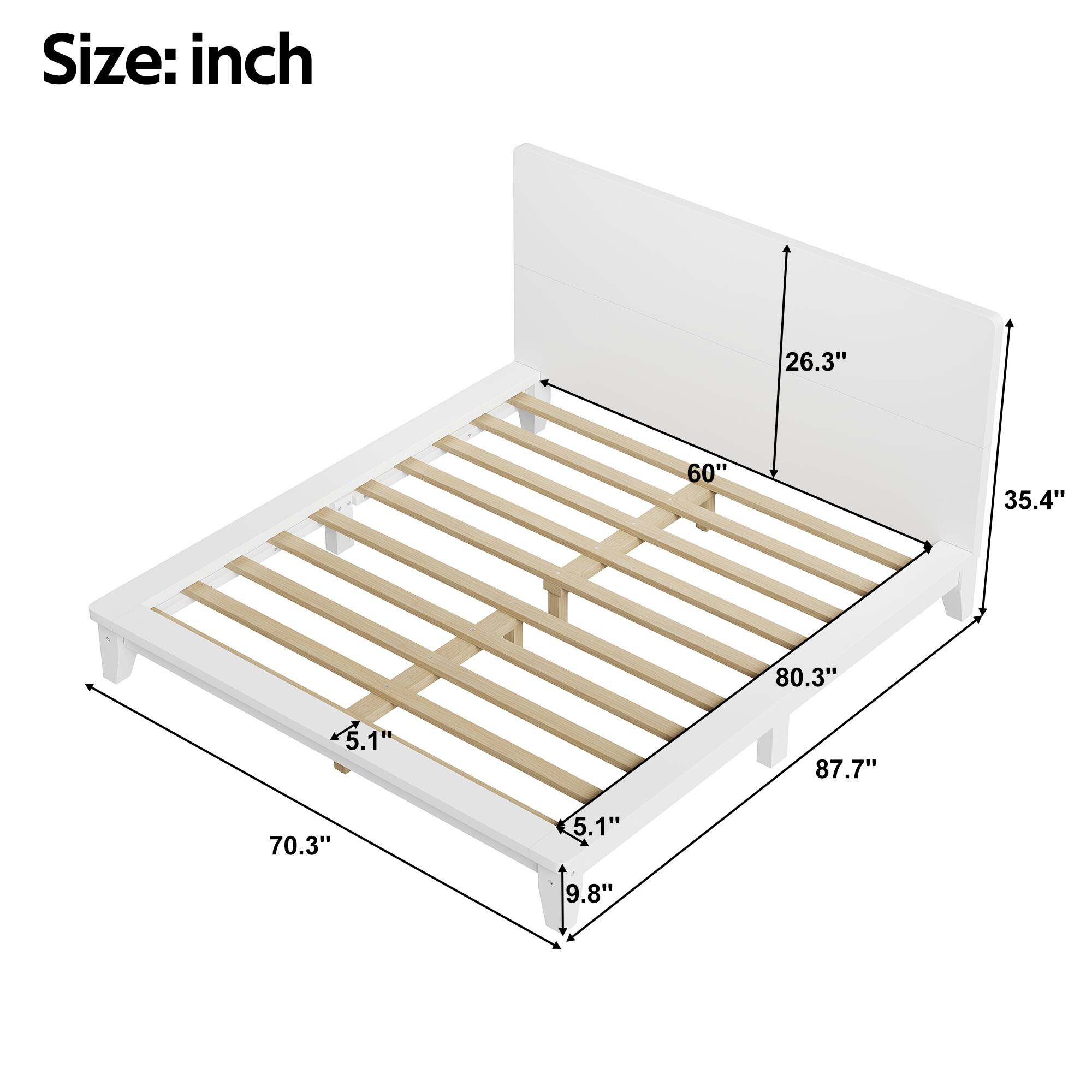 Size: inch  
26.3" 60" 35.4" 80.3" 5.1" 87.7" 70.3" 5.1" 9.8"