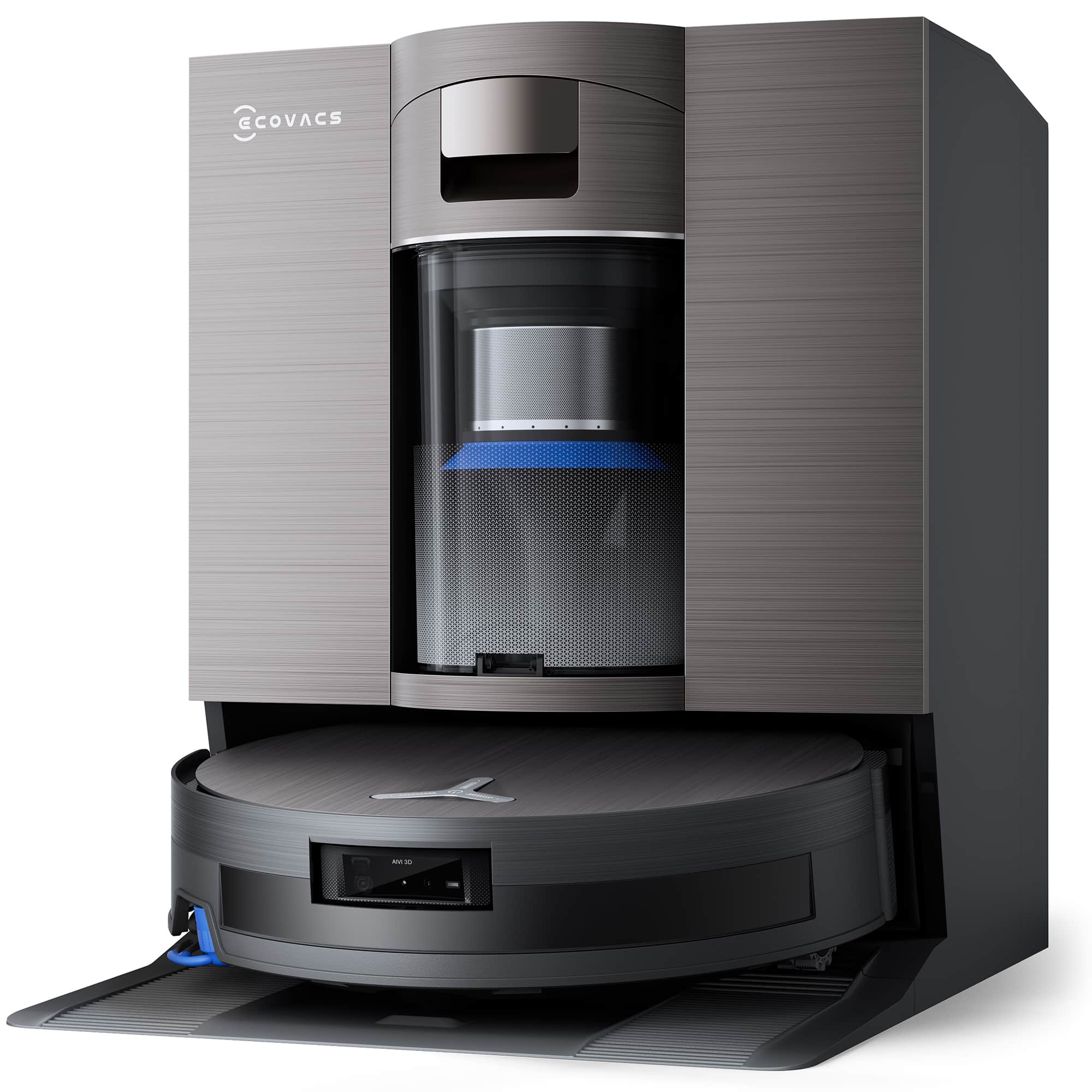 Front. ECOVACS Robotics - DEEBOT X11 OmniCyclone Robot Vacuum and Mop, PowerBoost Charging, 19,500Pa Suction, Bagless OmniCyclone Station - Black.