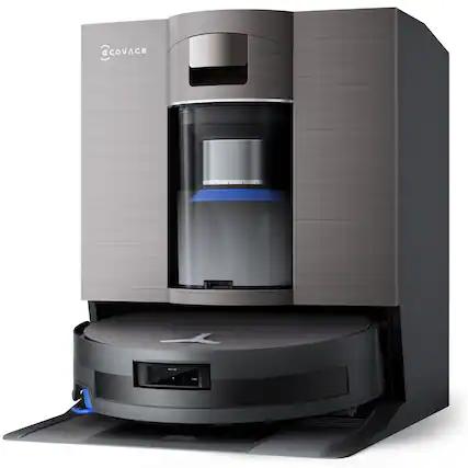 Front. ECOVACS Robotics - DEEBOT X11 OmniCyclone Robot Vacuum and Mop, PowerBoost Charging, 19,500Pa Suction, Bagless OmniCyclone Station - Black.