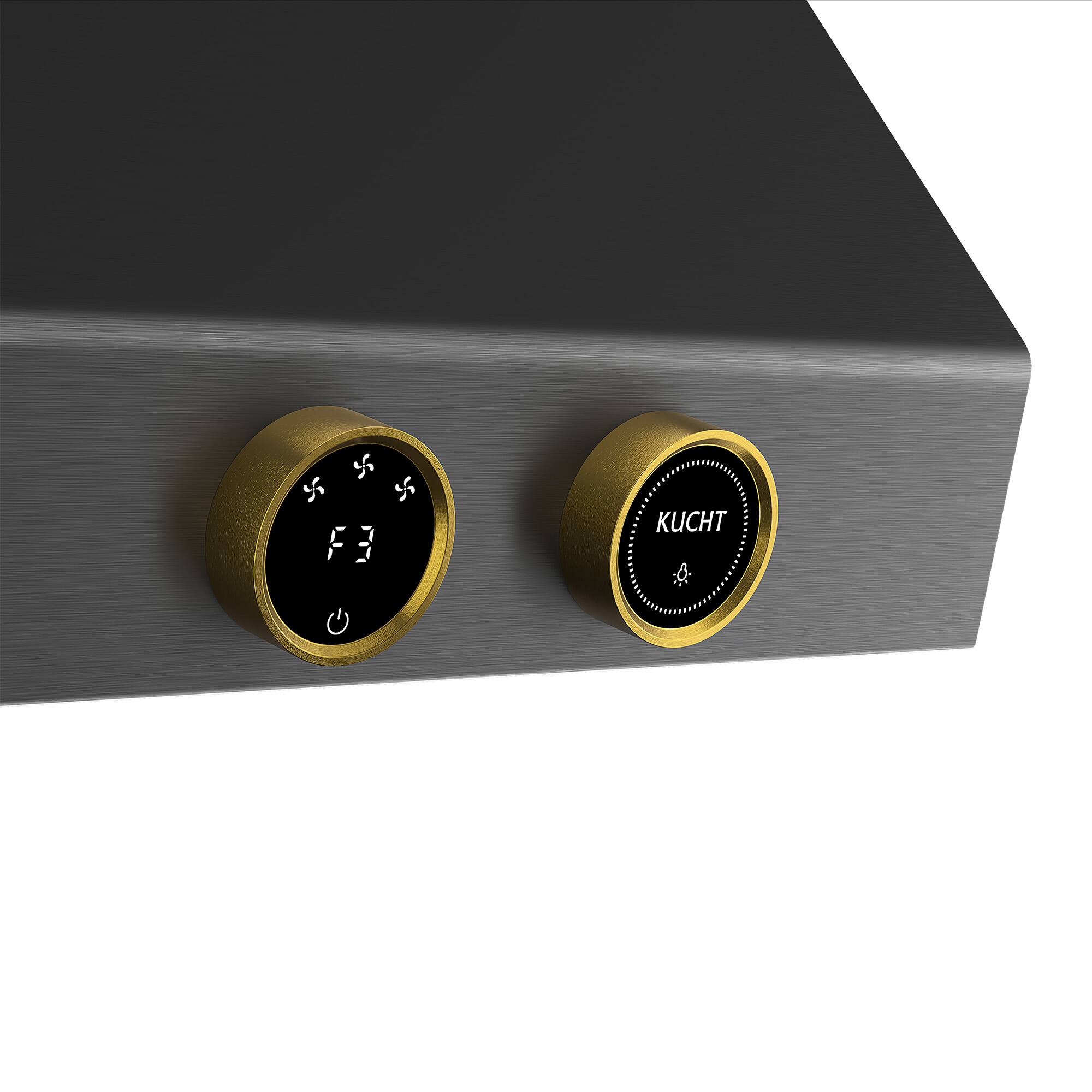 Alt View 10. Kucht - 30 in. 4.2 cu. ft. 4 Burners Dual Fuel Range for Propane Gas in Titanium Stainless Steel + Under Cabinet Range Hood - Gemstone with Gold accents.