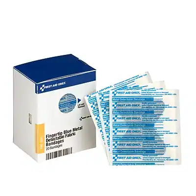 Finger Tip Blue Metal Detectable Fabric Bandages
20 Bandages
FIRST AID ONLY