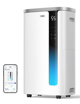 DREO - 73 pt. 2000 Sq. Ft. Smart Dehumidifier, 7L Water Tank, 3 Speed, 41db with Timer, ENERGY STAR, Continuous Drain - White