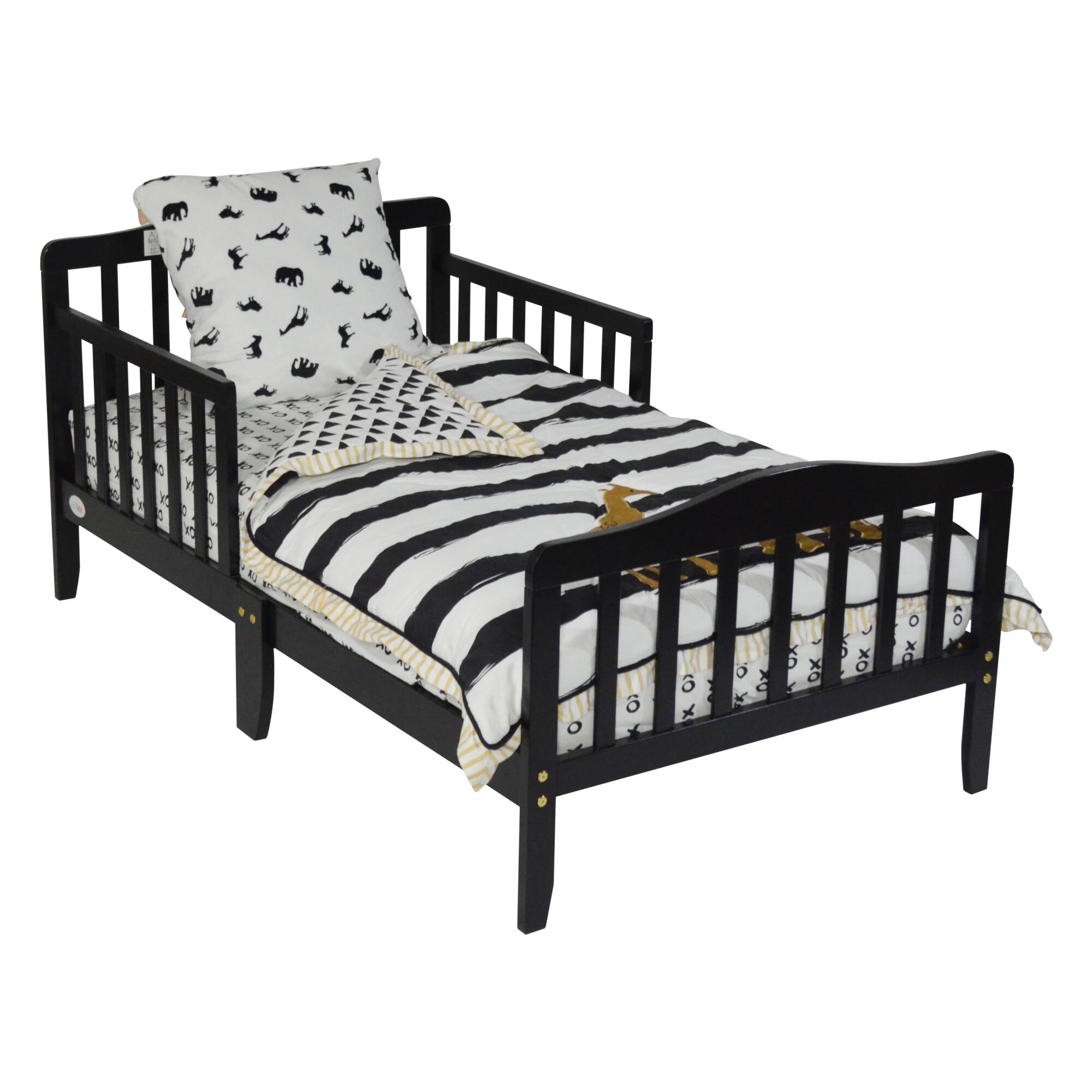 Back. GOODSILO - Classic Solid Wood Toddler Bed with Safety Rails for Child's Room Transition - Black.