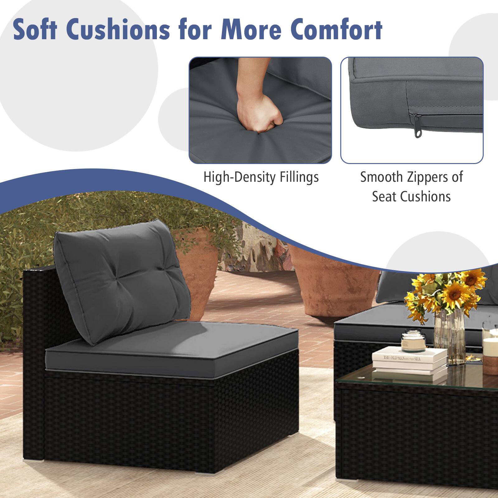 Soft Cushions for More Comfort, High-Density Fillings, Smooth Zippers of Seat Cushions