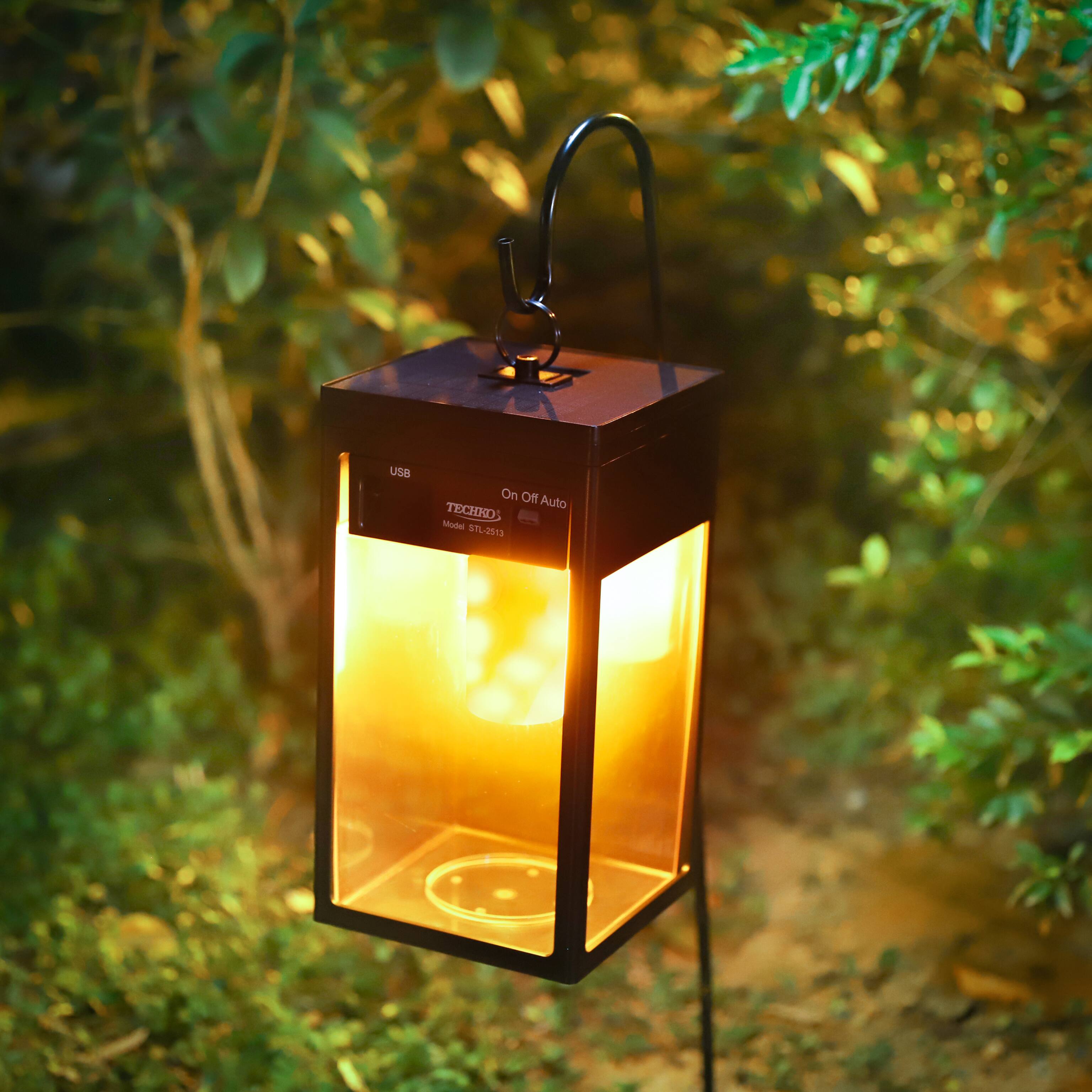 Techko Maid Solar Portable Lantern with Flame Effect Black