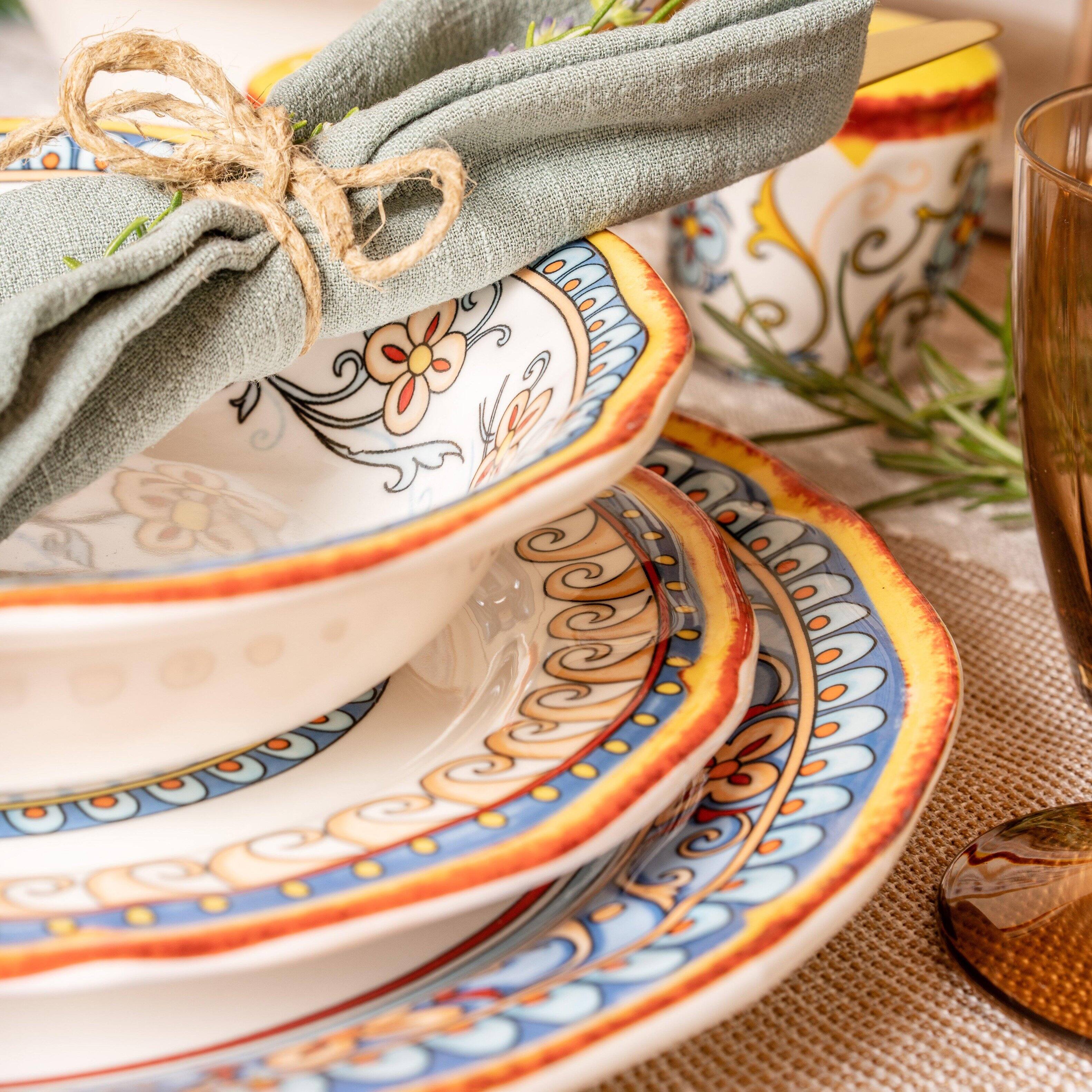 Left. Euro Ceramica Home - Duomo Stoneware Salad Plates Set of 4 - gold.