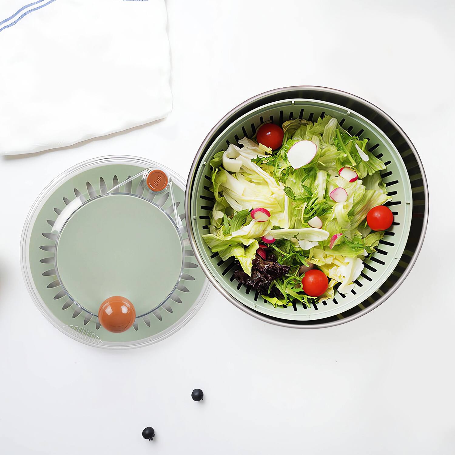 Alt View 2. Malletson - 4.8 Qt Salad Spinner with Non-Slip Base, Drain, Stop Button, Fruit and Vegetable Washer and Dryer Spinner.