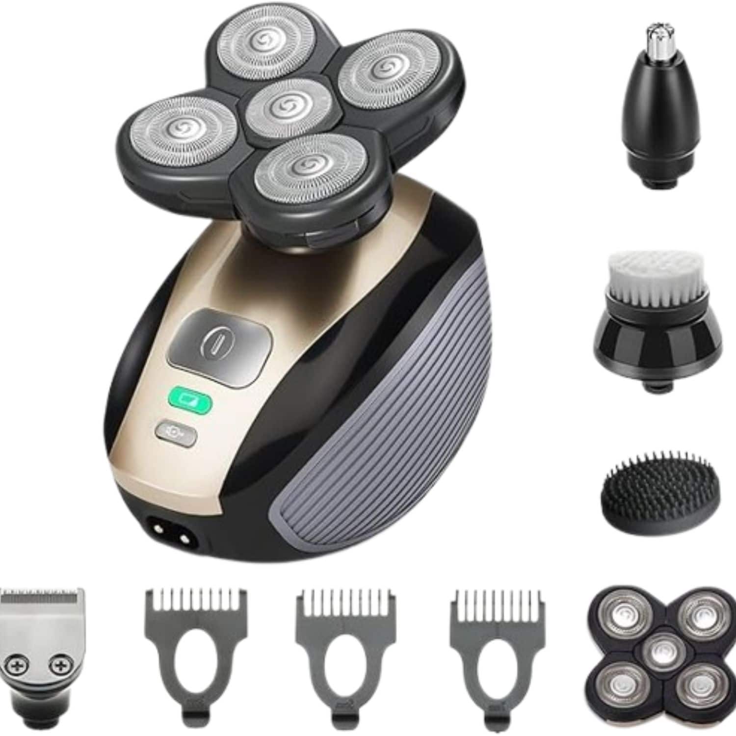 Front. Stock Preferred - 5-in-1 4D Rotary Electric Head Shaver Rechargeable Bald Beard Trimmer - Black/Silver.