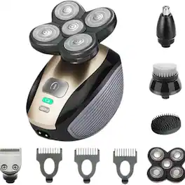 Stock Preferred - 5-in-1 4D Rotary Electric Head Shaver Rechargeable Bald Beard Trimmer - Black/Silver