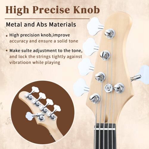 High Precise Knob Metal and Abs Materials

High precision knob, improve accuracy and ensure a solid tone

Make suitable adjustment to the tone, and lock the strings tightly against vibration while playing