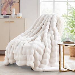 Refined Abode Design - Faux Throw Blanket Luxury Soft Decorative Cozy Plush Long Shaggy Fluffy For Sofa Couch Bed Living Room - White Throw(50" x 60")