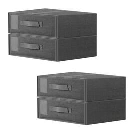 Oumilen - Gray Faux Linen Bed Sheet Storage Organizer, Set of 4 - Dark Gray