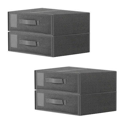 Front. Oumilen - Gray Faux Linen Bed Sheet Storage Organizer, Set of 4 - Dark Gray.