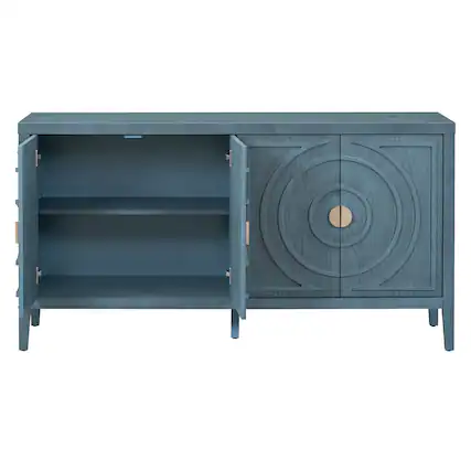 Front. Spaco - Spaco Retro Sideboard Buffet, Door with Circular Groove Design Round Metal Door Handle for Entrance, Dinning Living Room - Antique Blue.