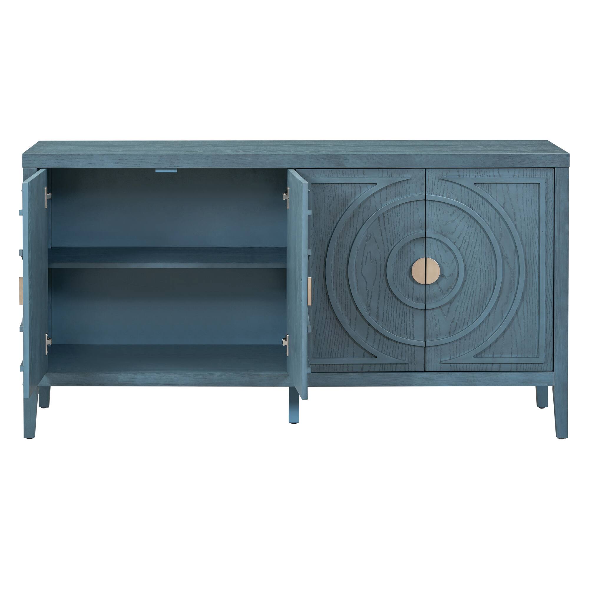Front. Spaco - Spaco Retro Sideboard Buffet, Door with Circular Groove Design Round Metal Door Handle for Entrance, Dinning Living Room - Antique Blue.