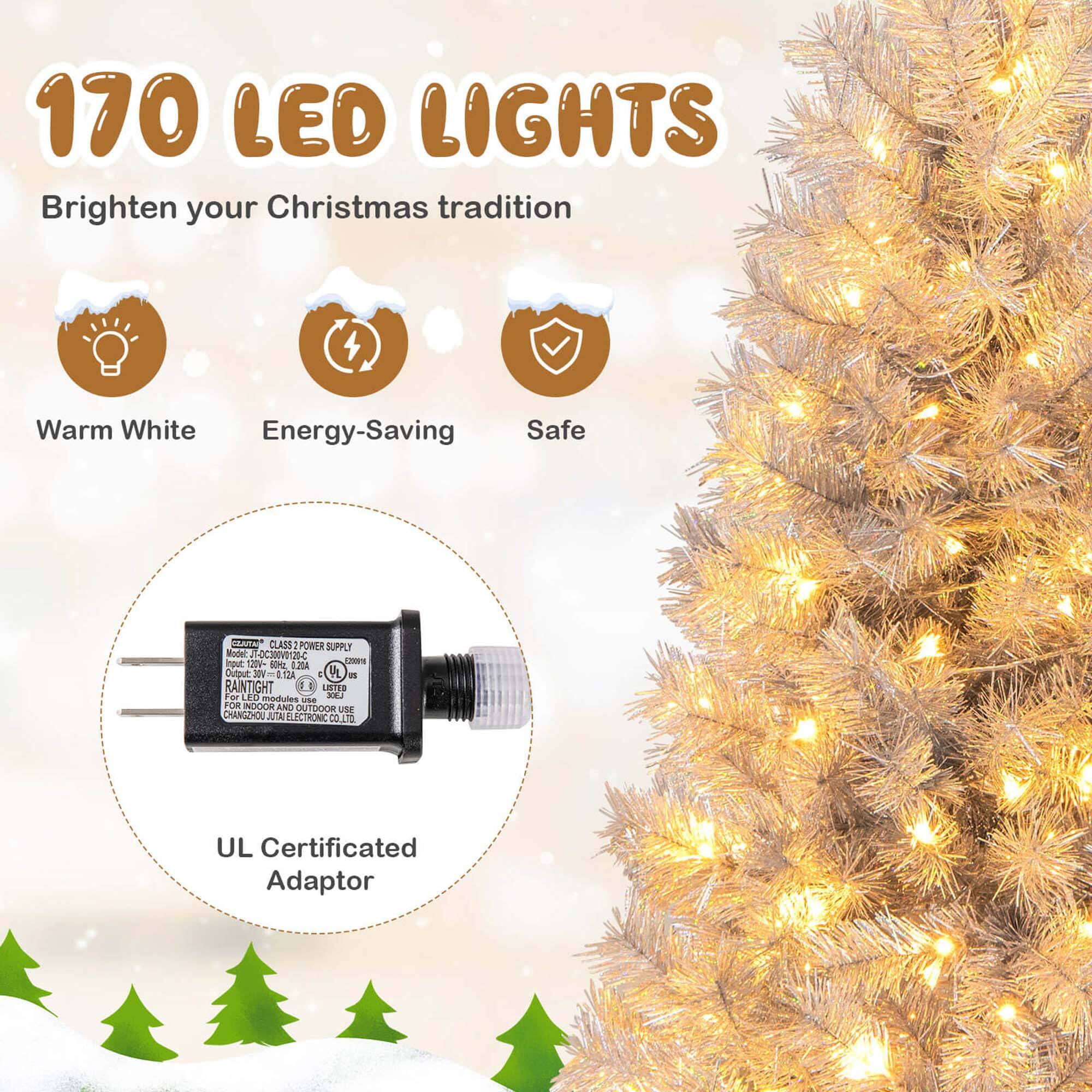 170 LED LIGHTS
Brighten your Christmas tradition
Warm White
Energy-Saving
Safe
CRATN CLASS POWER SUPPLY
Model: 72-C020W25C
Output: 12V 0.6A
RAINTIGHT
For 1.0 modules
FOR INDOOR AND OUTDOOR USE
CHANGEHU JA LECTRONIC CO. LTD
UL Certificated Adaptor