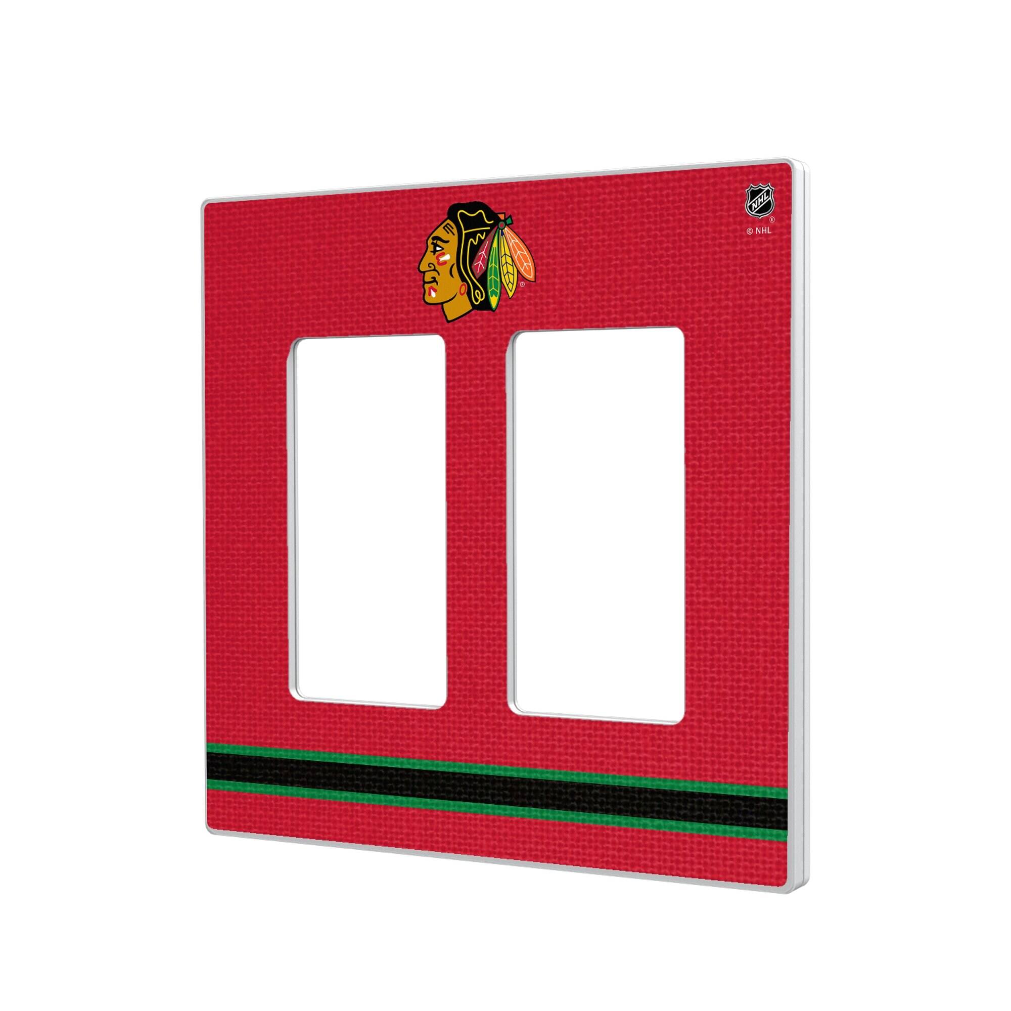 Front. Keyscaper - Chicago Blackhawks Double Rocker Lightswitch Plate - Multicolor.