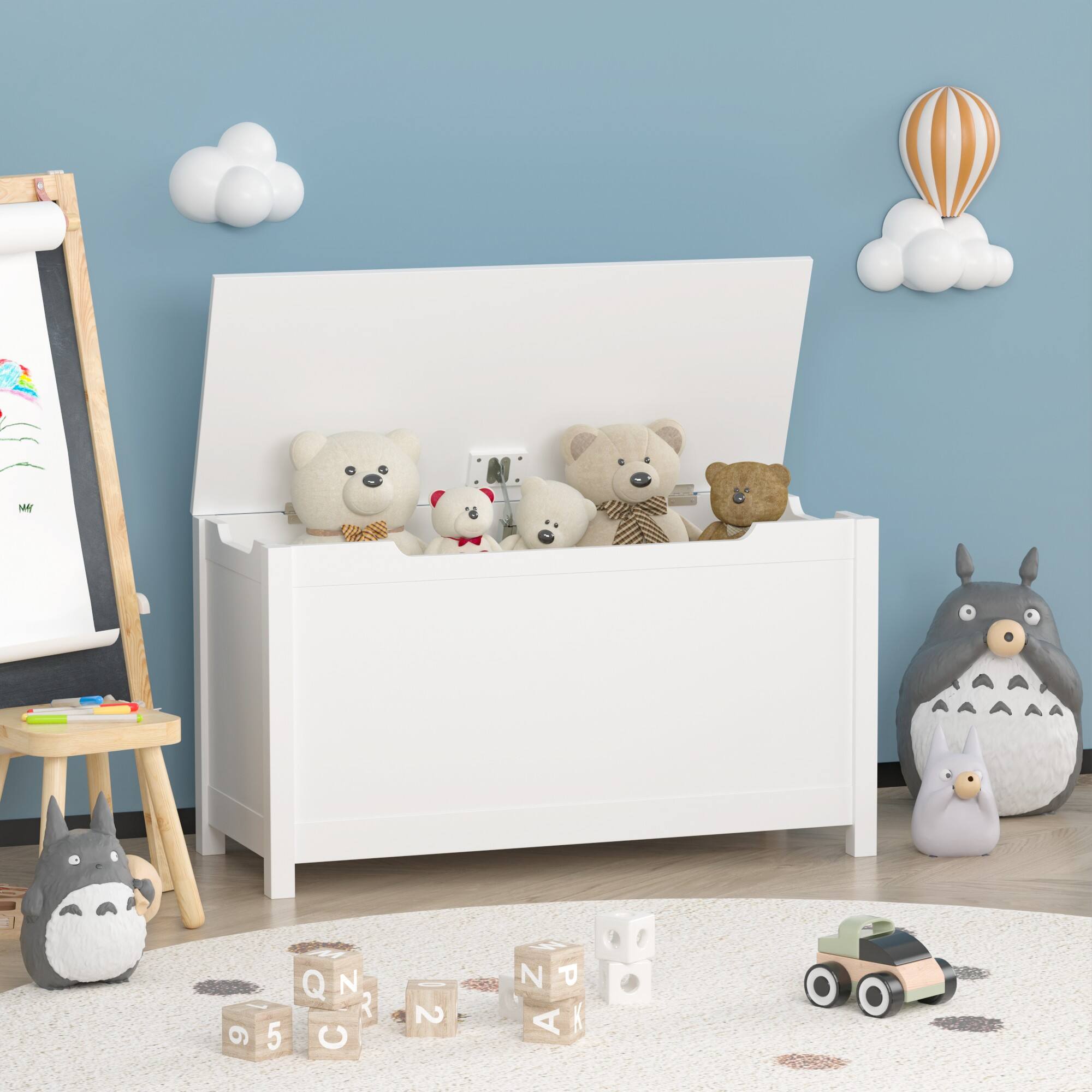 Alt View 8. Ecooso - Kids Toy Storage Organizer, Wooden Toy Box with Safety Hinged Lid for Ages 2+, Nursery and Playroom Storage Cabinet - White.
