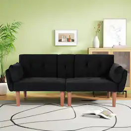 Ropilly - Black Velvet Loveseat, 72 Inch Foldable Sofa, 2 Person Couch for Living Room Apartment - Black