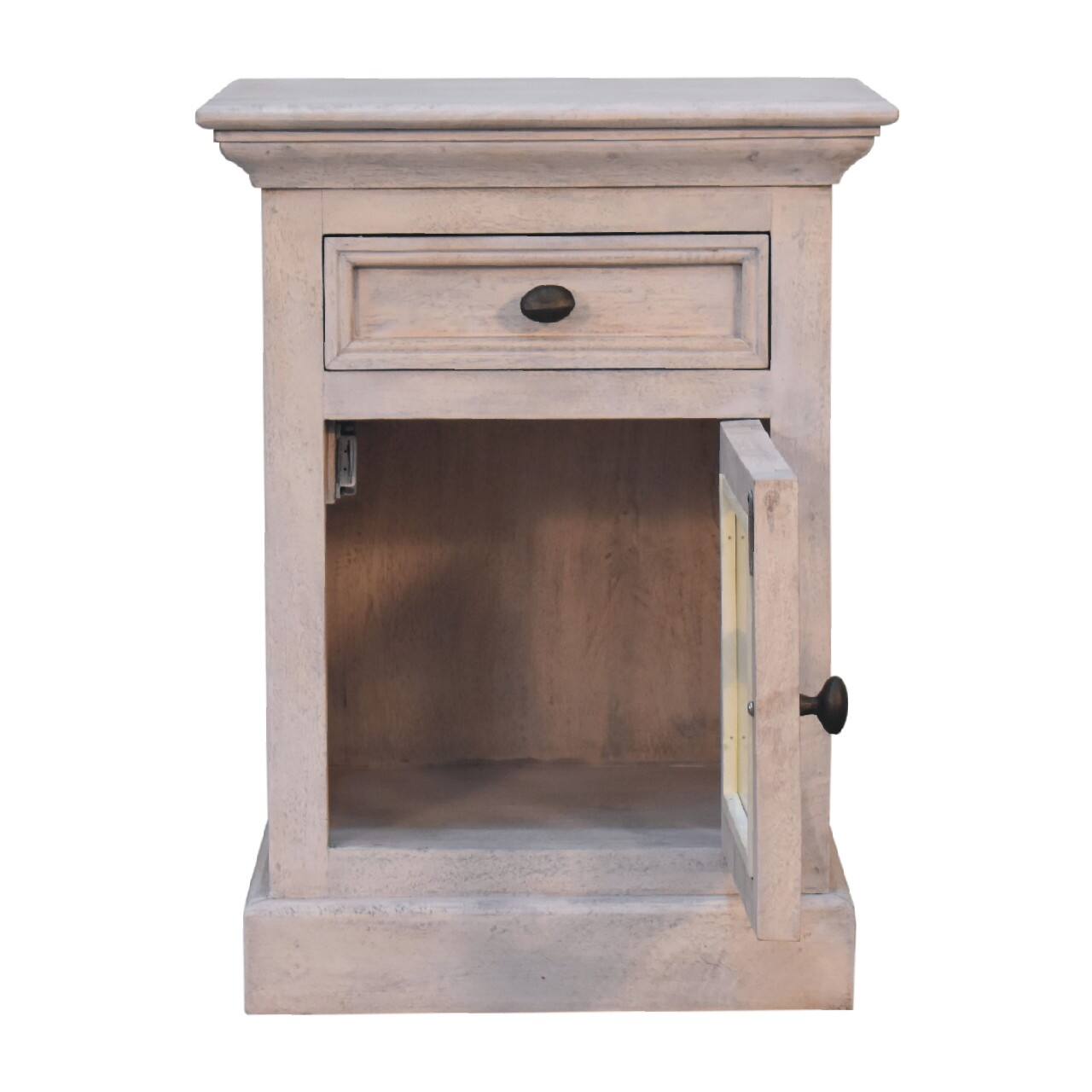 Alt View 4. Artisan Furniture - Artisan Furniture Solid Wood Glazed Stone Nightstand, 1 drawer, 1 Storage, Antique White - White.