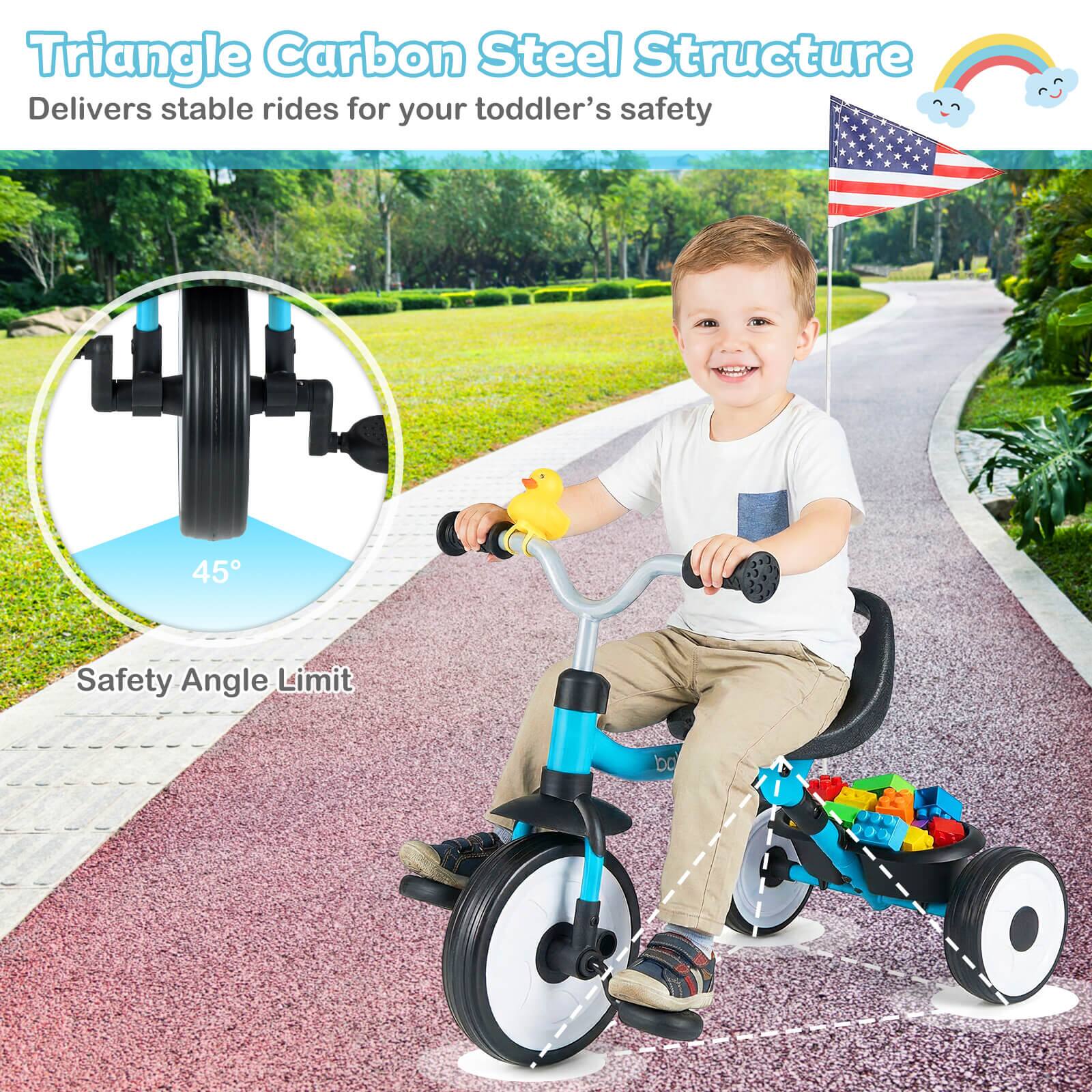 Triangle Carbon Steel Structure  
Delivers stable rides for your toddler's safety  

45° Safety Angle Limit