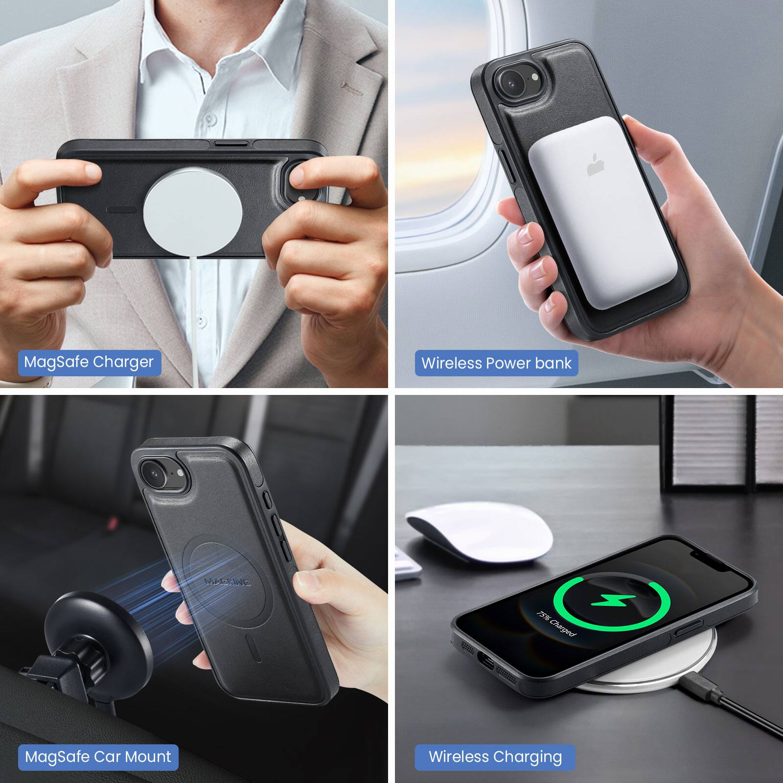 MagSafe Charger  
Wireless Power bank  
MagSafe Car Mount  
Wireless Charging