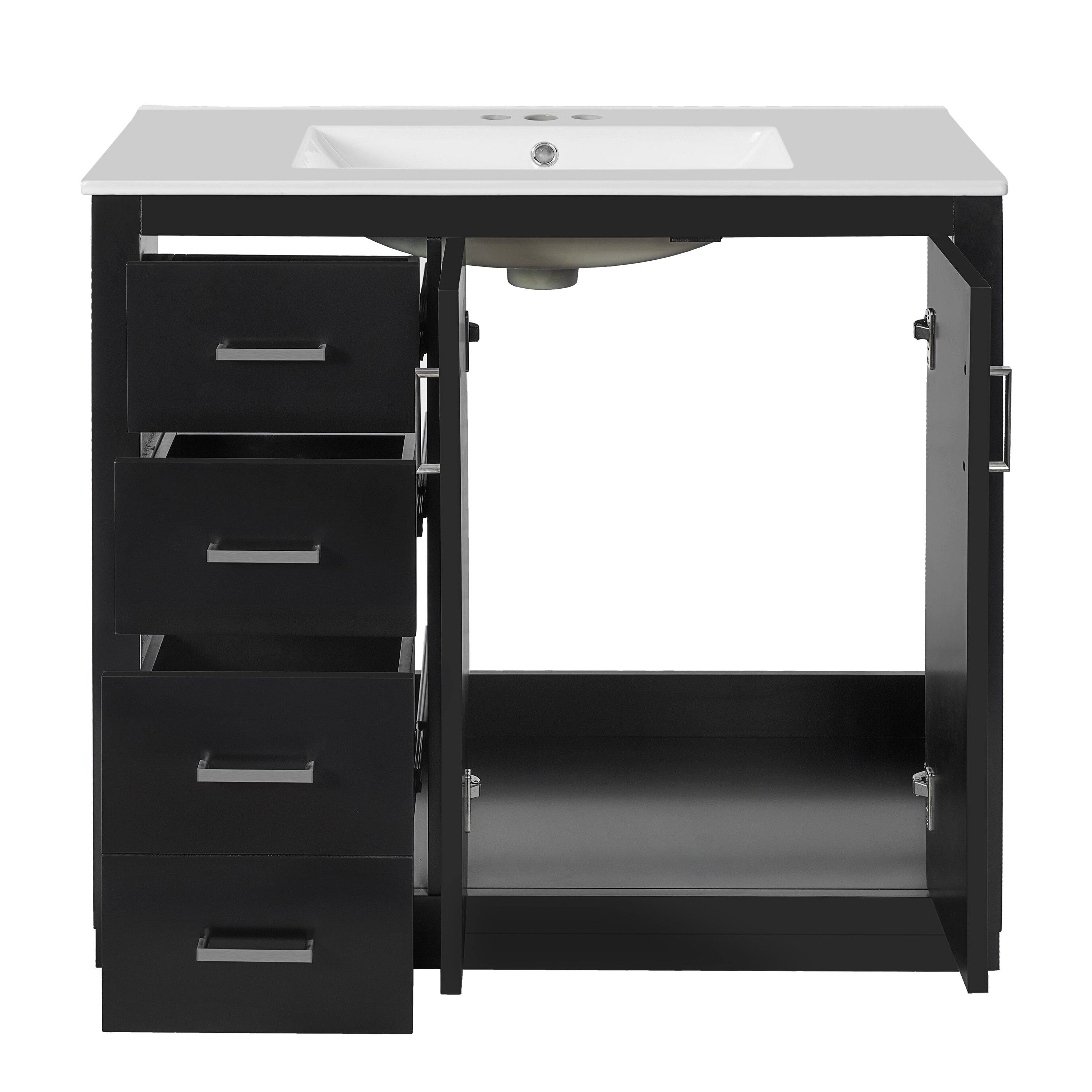 Alt View 10. Boyel Living - 36 Inch Bathroom Vanity with Ceramic Sink Solid Wood Frame 3 Drawers 2 Doors Black - Black.