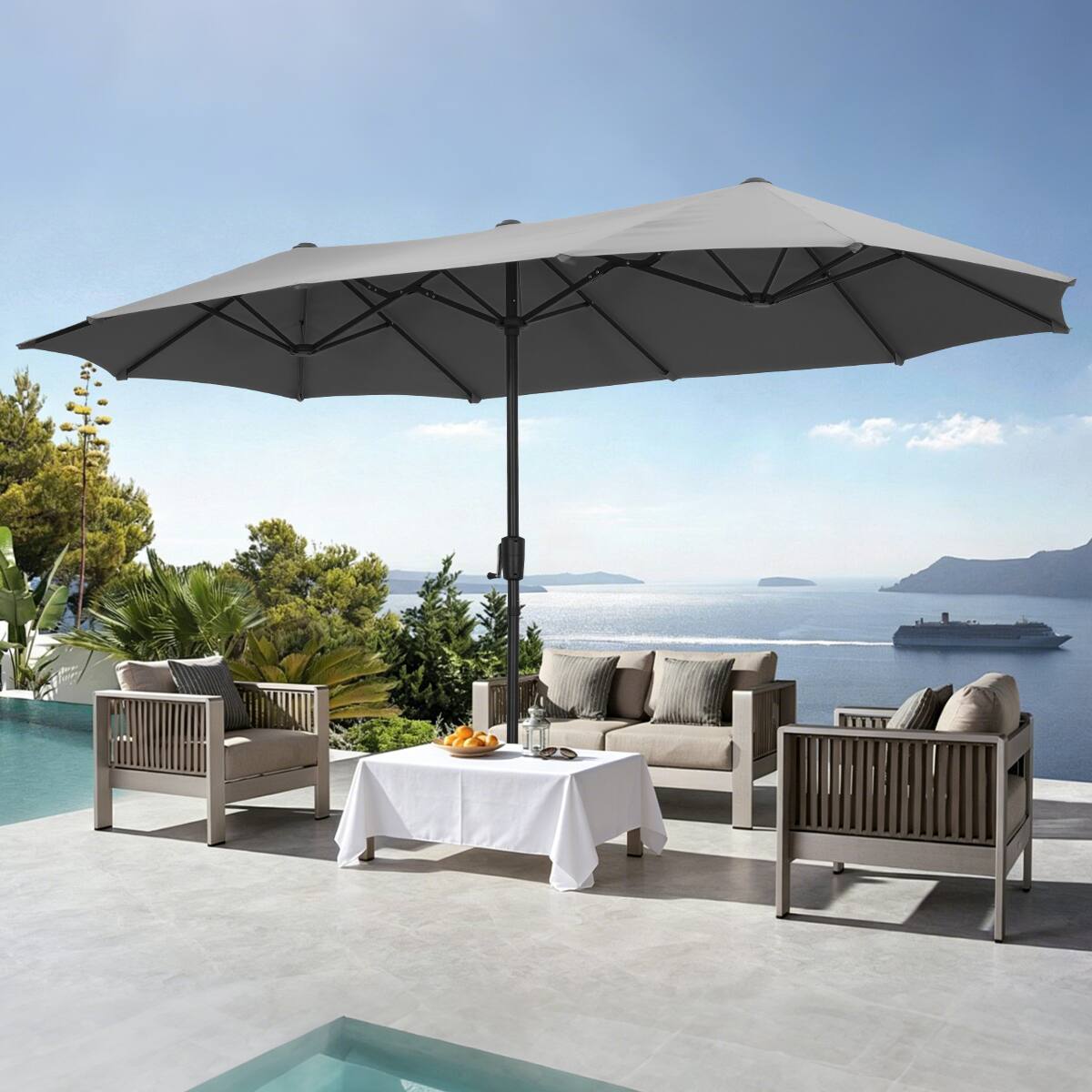 Left. Ainfox - Ainfox 13ft Large Patio Umbrella Outdoor Market Umbrella UV Protection Sturdy Frame w/Easy Crank-Gray - Gray.