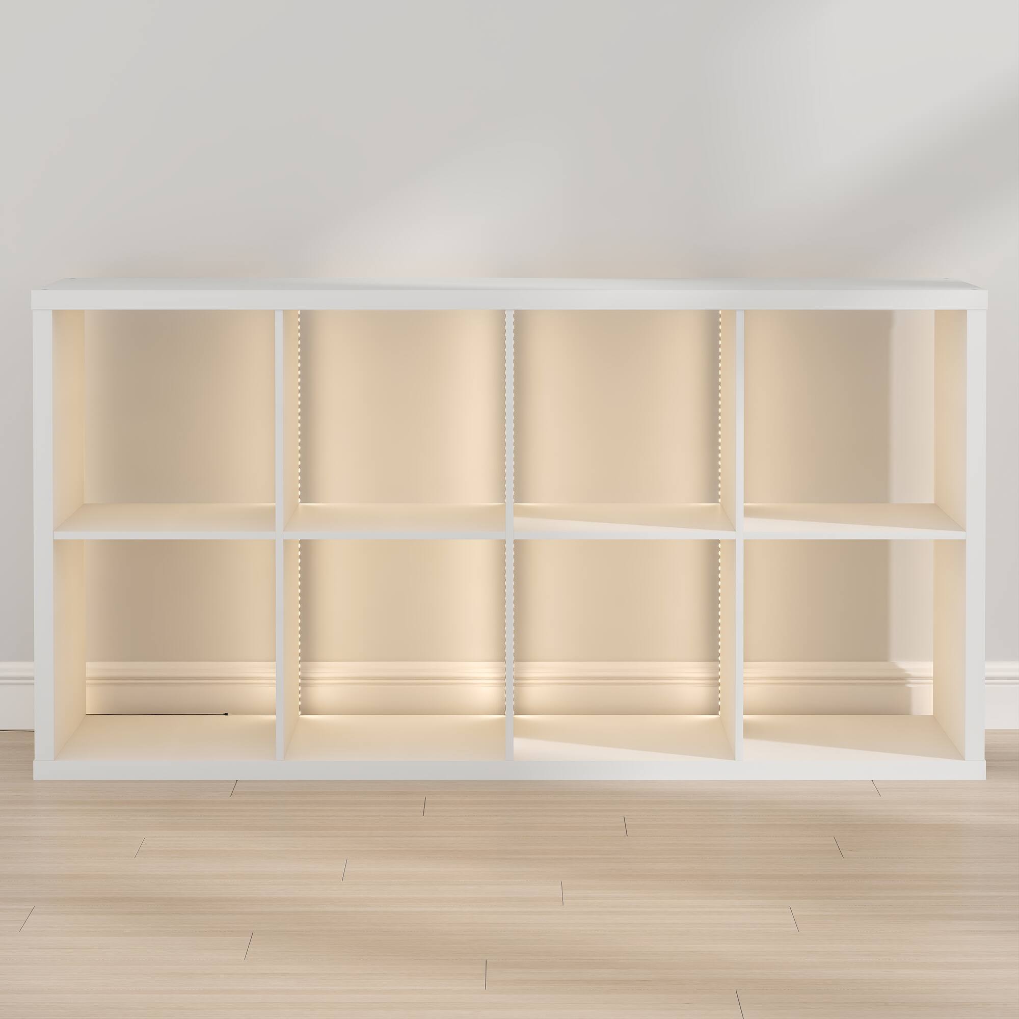 Alt View 5. Furinno - CUBICLE Book Shelf with LED Lights, 8-Cube LED Bookshelf, Reversible Extra Thick Frame Bookcase, Display Storage Shelves - White.