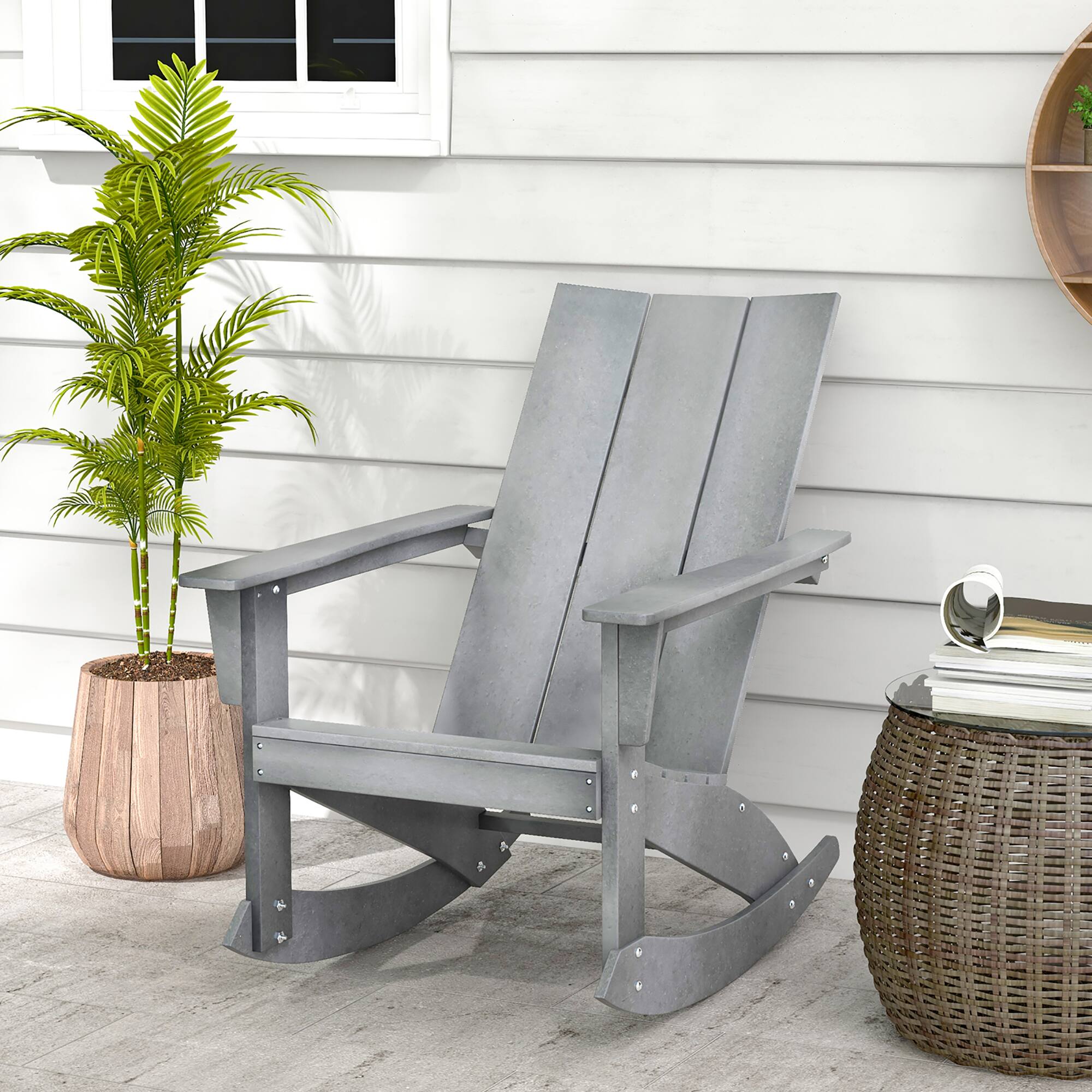 Alt View 1. Costway - Costway Patio Adirondack Rocking Chair All Weather HDPE Porch Rocker 330lbs Outdoor - Grey.