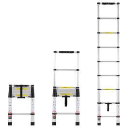 VEVOR - Telescoping Ladder, 8.5FT Aluminum Lightweight Extension Ladder, One-button Retraction Collapsible Ladder - Silver