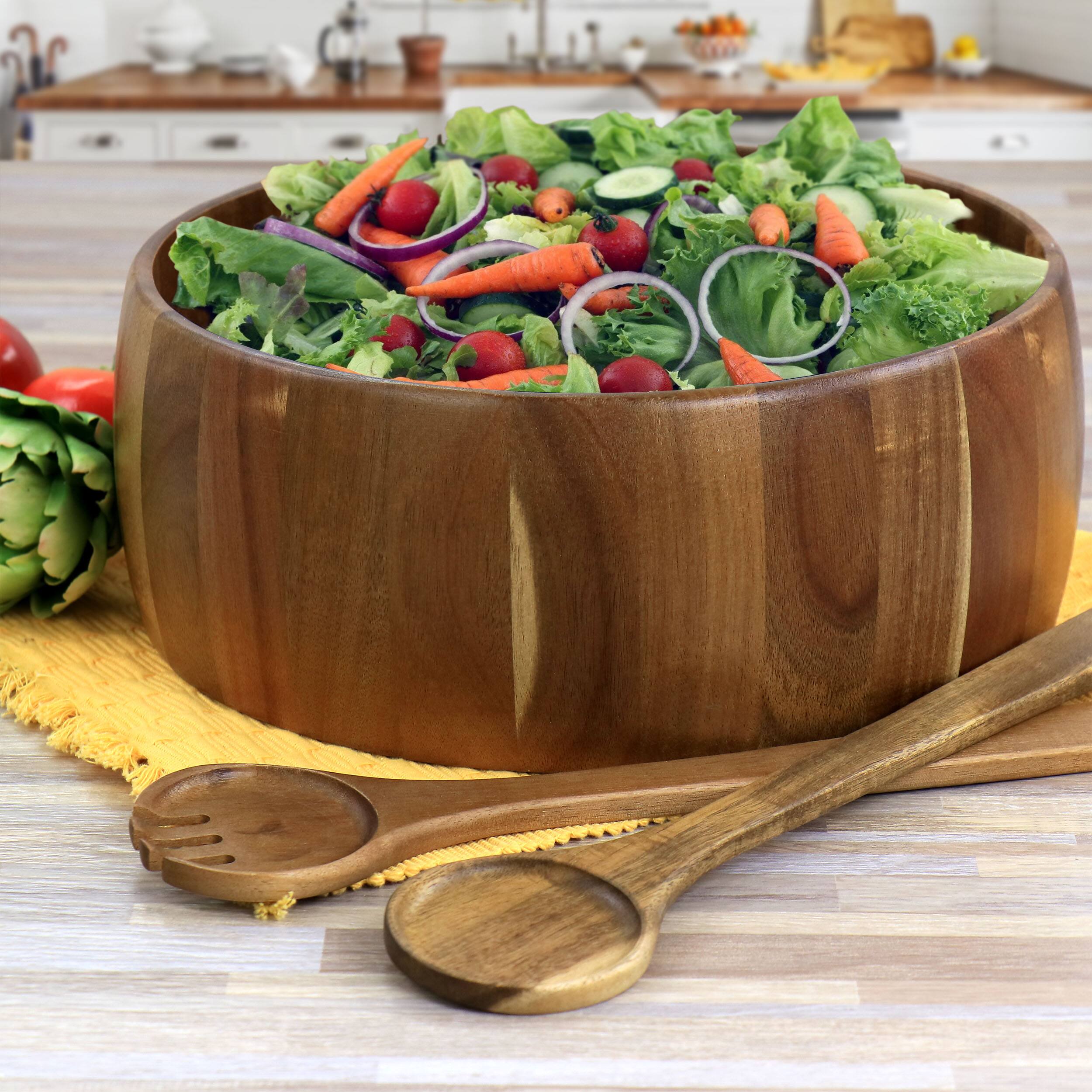 Alt View 7. Gibson - Gibson Elite 3 Piece Acacia Wood Salad Bowl and Spoon Set in Brown - Brown.