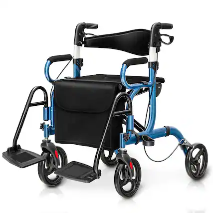 Front. Costway - Costway Rollator Walker with Seat Folding Walker with 8-inch Wheels Supports up to 350lbs Blue - Blue.