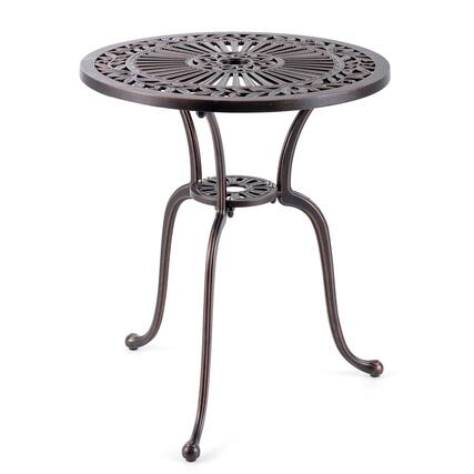 Front. Costway - 24" Round Cast Aluminum Table Patio Dining Bistro Table with 2 Inch Umbrella Hole - Red Copper.