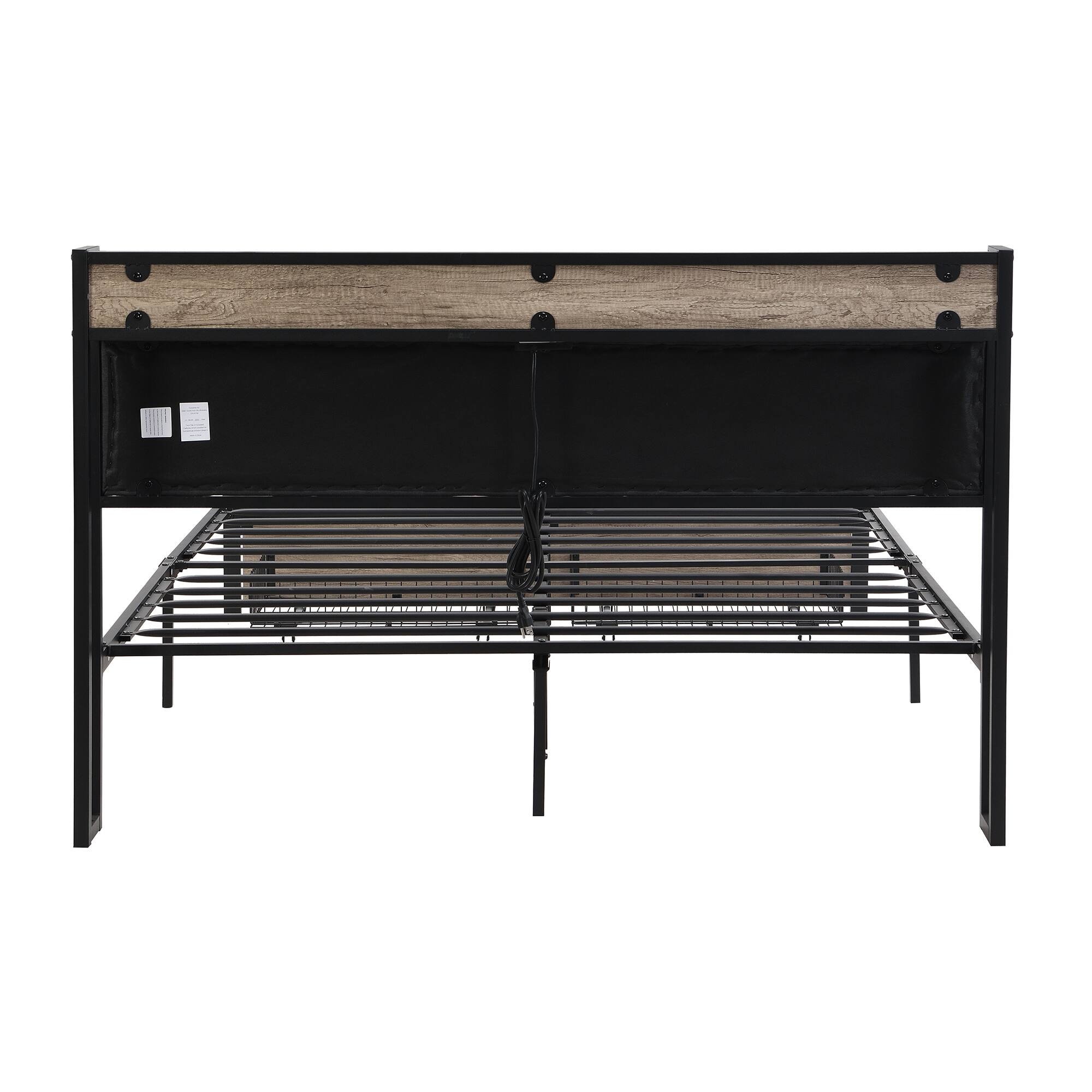 Alt View 1. Trinkets Crazed - Queen Size Metal Platform Bed Frame with Storage Headboard and USB and Footboard with Drawers, No Box Spring Needed - Black.