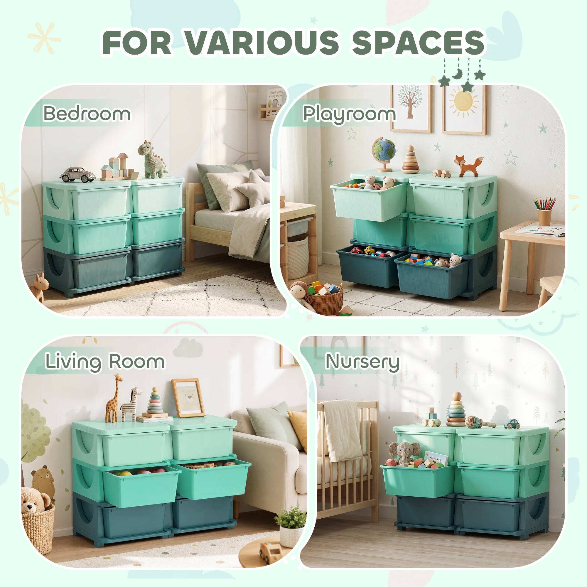 FOR VARIOUS SPACES

- Bedroom
- Playroom
- Living Room
- Nursery
