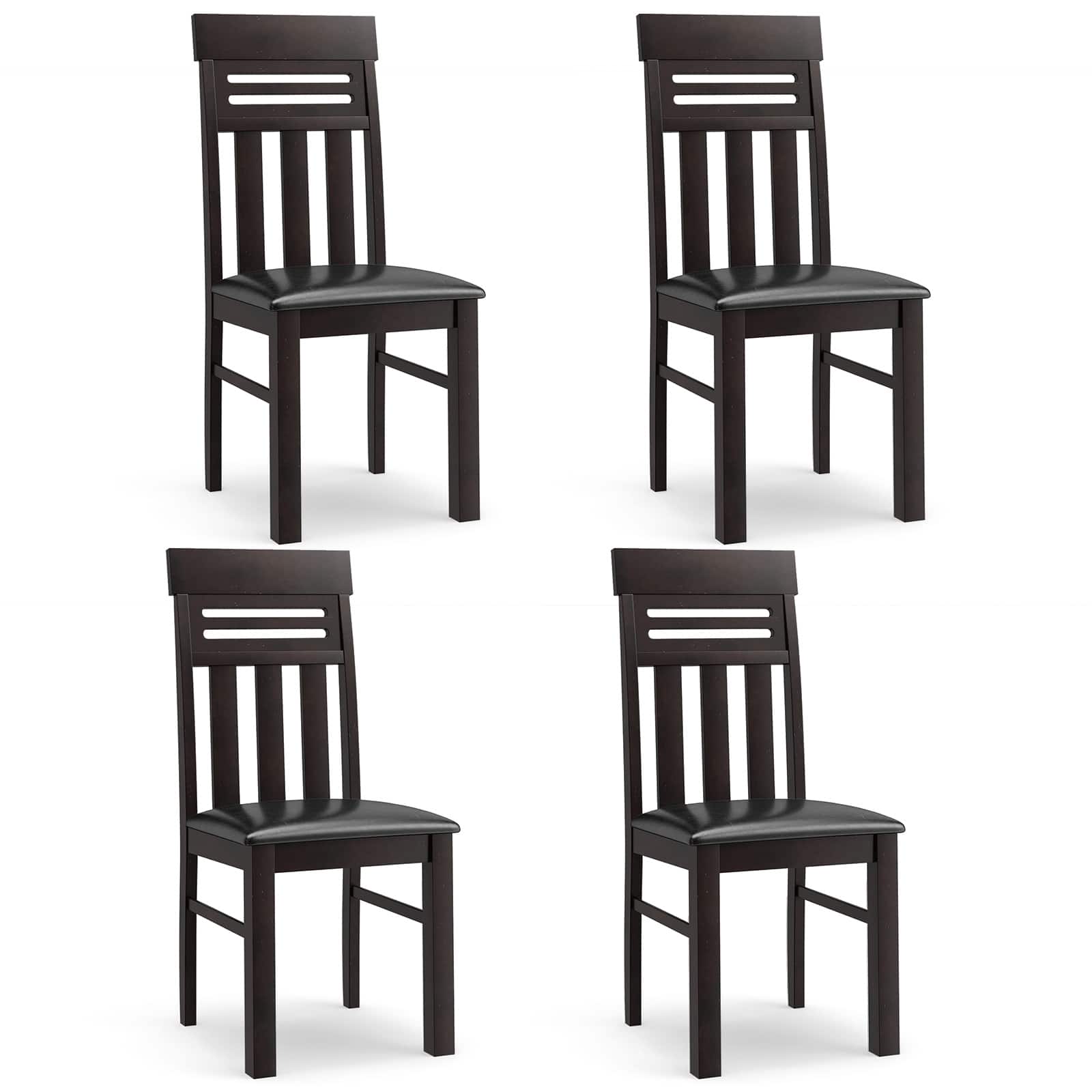 Gymax - Dining Chairs Set of 4 PU Leather Farmhouse Side Chairs for Kitchen Living Room Rustic - Brown