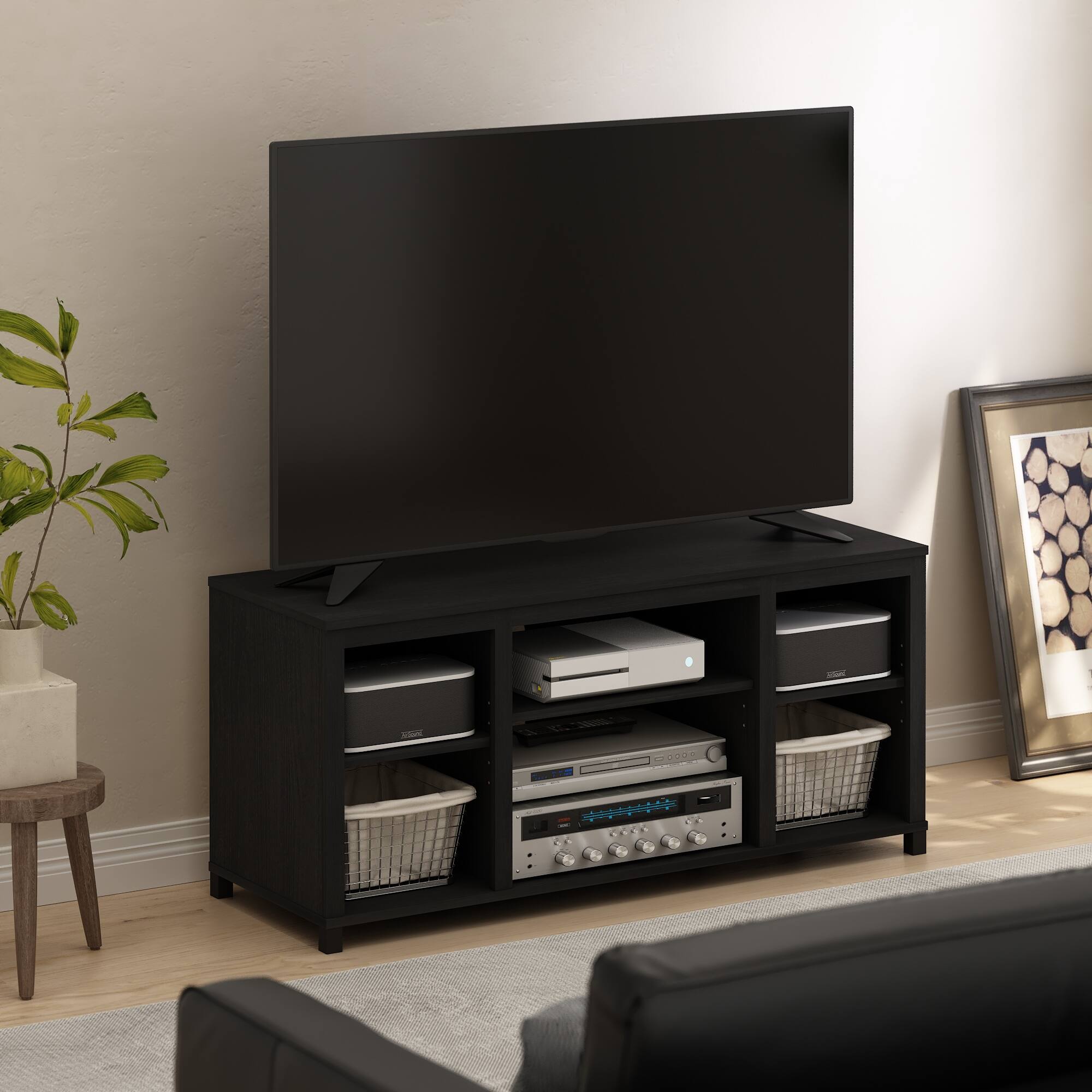 Alt View 5. Furinno - Classic TV Stand with Shelves for TV up to 55 Inch - Americano.